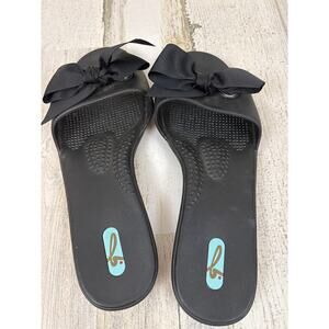 Oka B Womens M L Black Madison Bow Slip On Walking Sandals Beach Slide NEW
